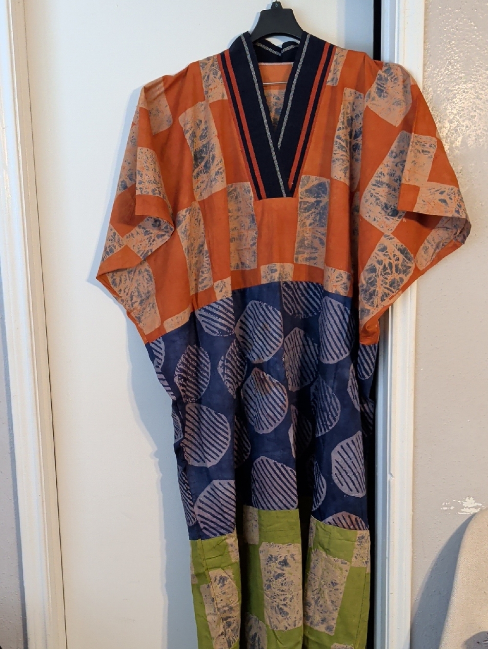 Boho Patchwork Maxi Dress in Rust, Navy & Olive